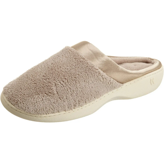 Isotoner Women’s Microterry Satin Cuff Clog (6.5-7 Taupe)
