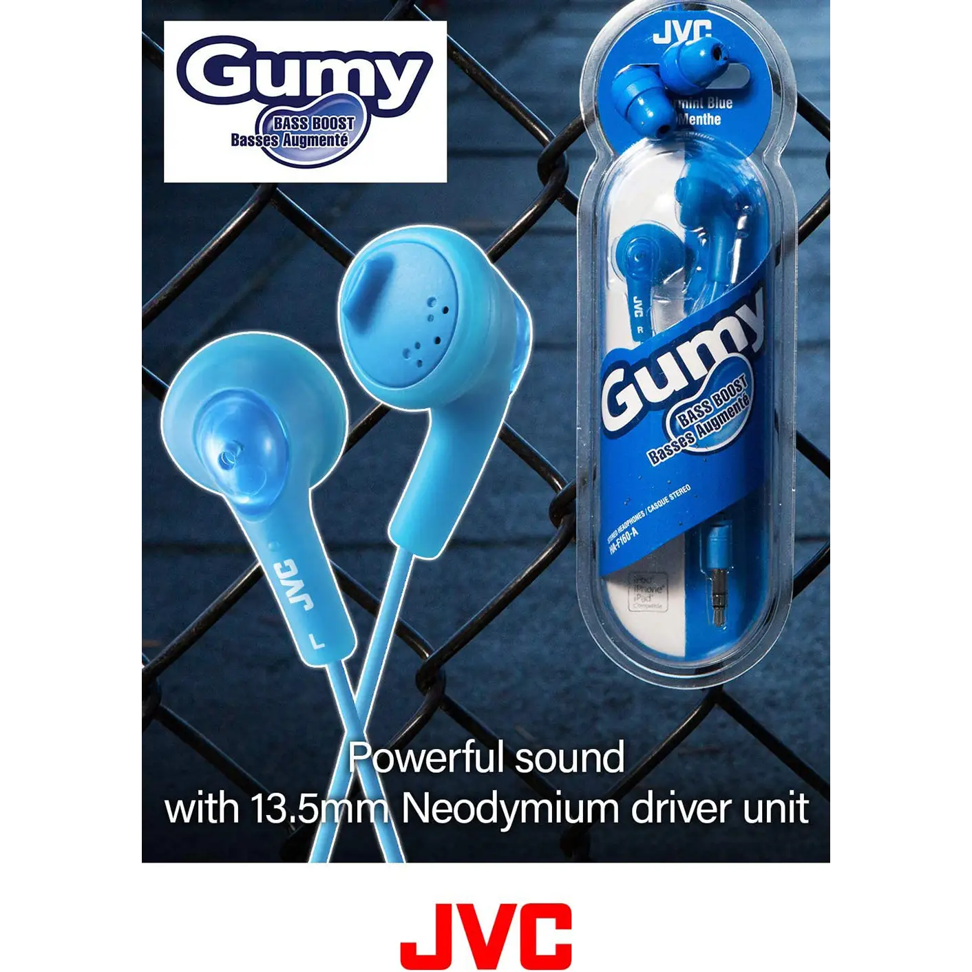 JVC Gumy Bass Boost Soft Rubber In-Ear 3Ft Wired Earbuds