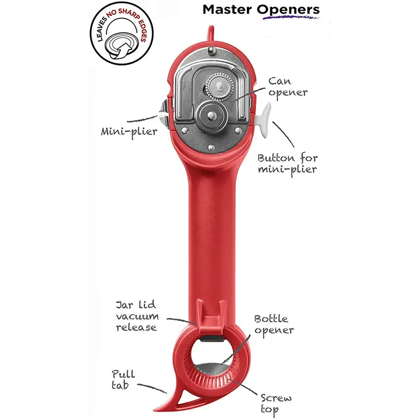 Kuhn Rikon 5-in-1 Auto Safety Master Can Opener For Cans, Bottles, Jars, -  White