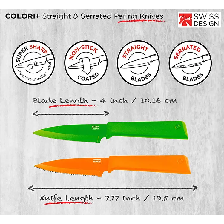Kuhn Rikon Colori+ Prep Set Paring Knives Small 2pack (Green