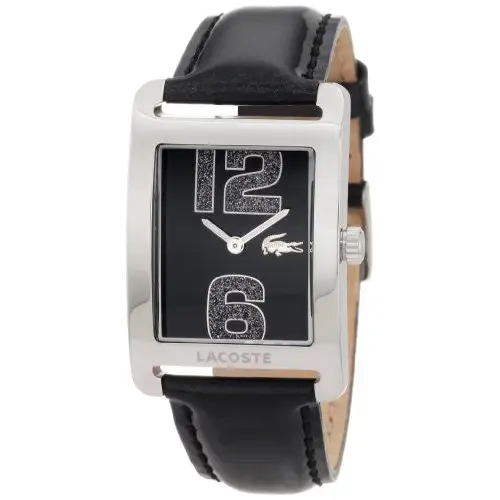 Lacoste Andorra Black Dial Black Leather Ladies Watch