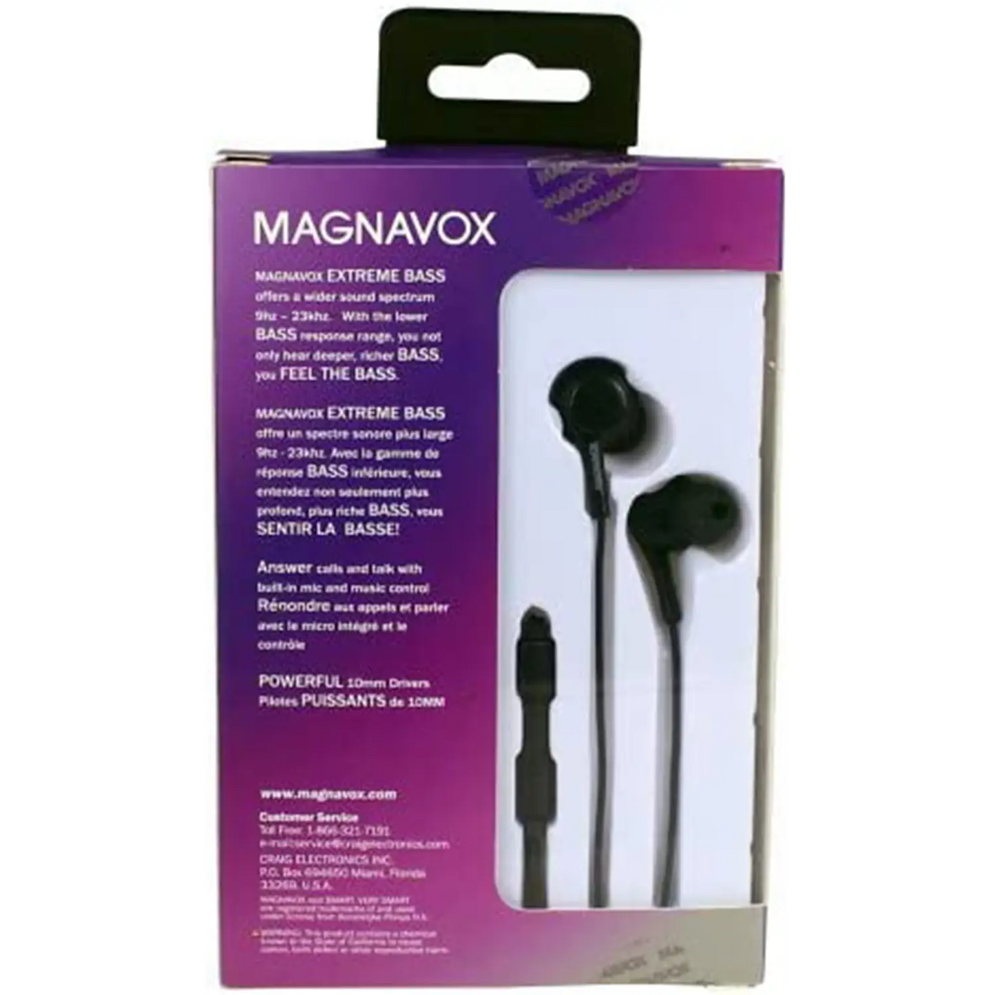 Magnavox Extreme Base Earbuds w/ Microphone (Black)