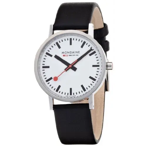 Mondaine Men’s Classic Black Leather Band Watch