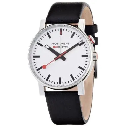 Mondaine Men’s Evo Alarm Analog Black Leather Watch
