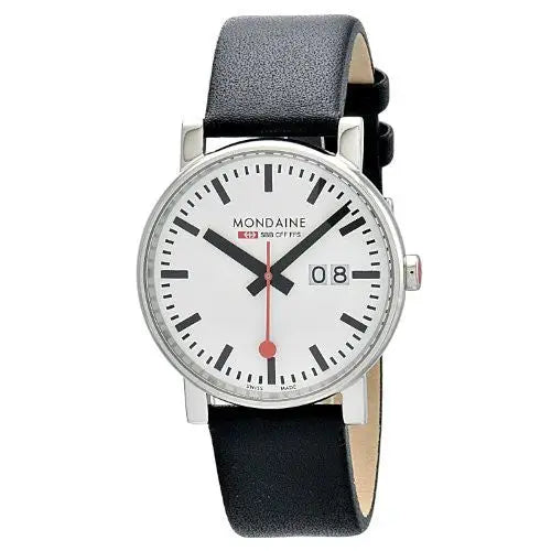 Mondaine Men’s Evo Big Stainless Steel Black Leather Watch
