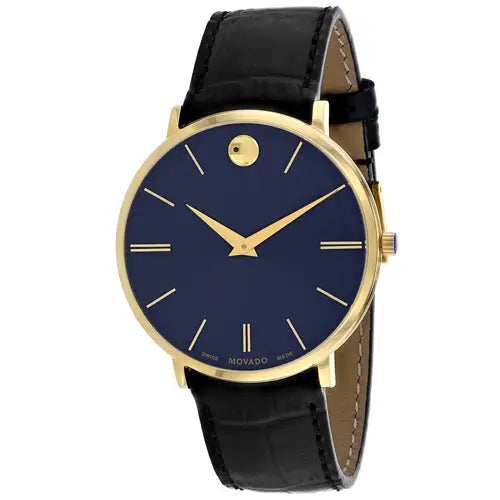 Movado Men’s Ultra slim Stainless Steel Black Leather Watch
