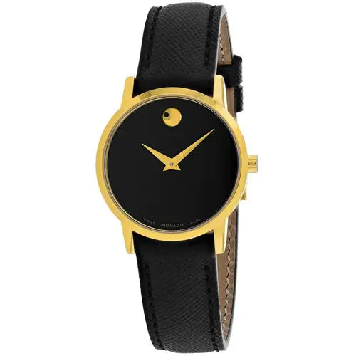 Movado Women’s Museum Stainless Steel Black Leather Watch