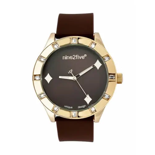 Nine2Five Women’s Diamonds Analog Quartz Brown Silicone
