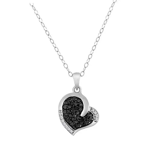One Of A Kind Black Diamond Heart Pendant with Chain S2620 -