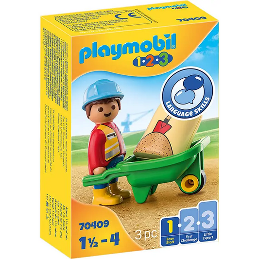 Playmobil 1.2.3 Construction Worker w/ Wheelbarrow 70409