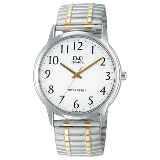 QQ 2 Tone Stainless Steel Stretch Band Mens Water Resistant