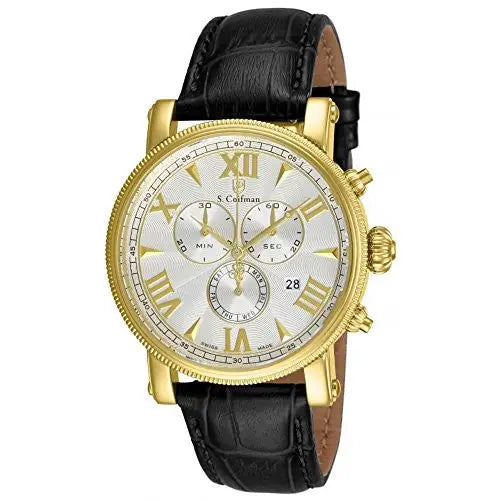 S. Coifman Men’s Chrono Quartz Gold Plated Case Black