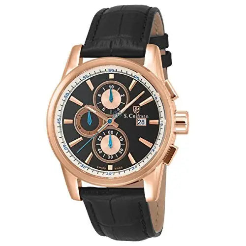 S. Coifman Men’s Chrono Quartz Rose Gold Plated Case Black