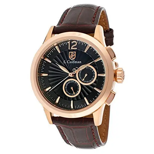 S. Coifman Men’s Chrono Quartz Rose Gold Plated Case Brown