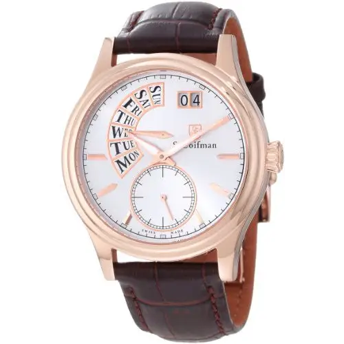 S. Coifman Men’s Chrono Quartz Rose Gold Plated Case Brown
