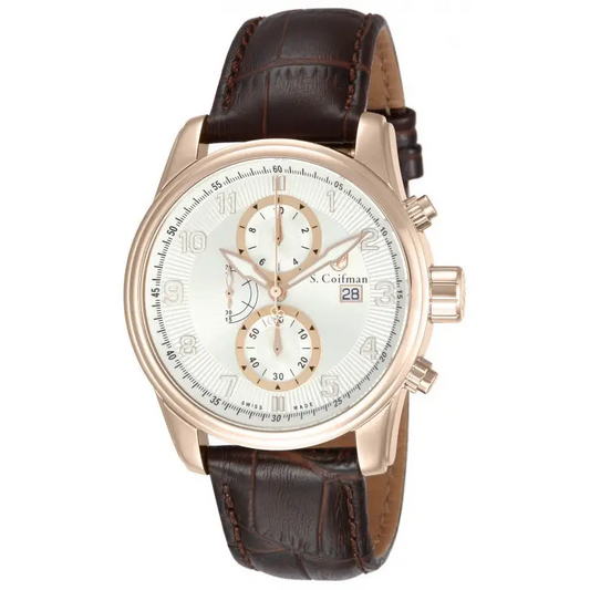 S. Coifman Men’s Chrono Quartz Rose Gold Plated Case Brown
