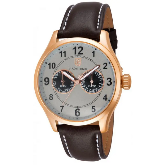 S. Coifman Men’s Chrono Quartz Rose Gold Plated Case Brown