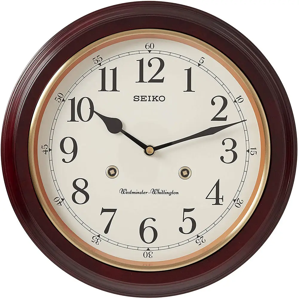 Seiko 12 Round Wood Grain Finish Chiming Wall Clock