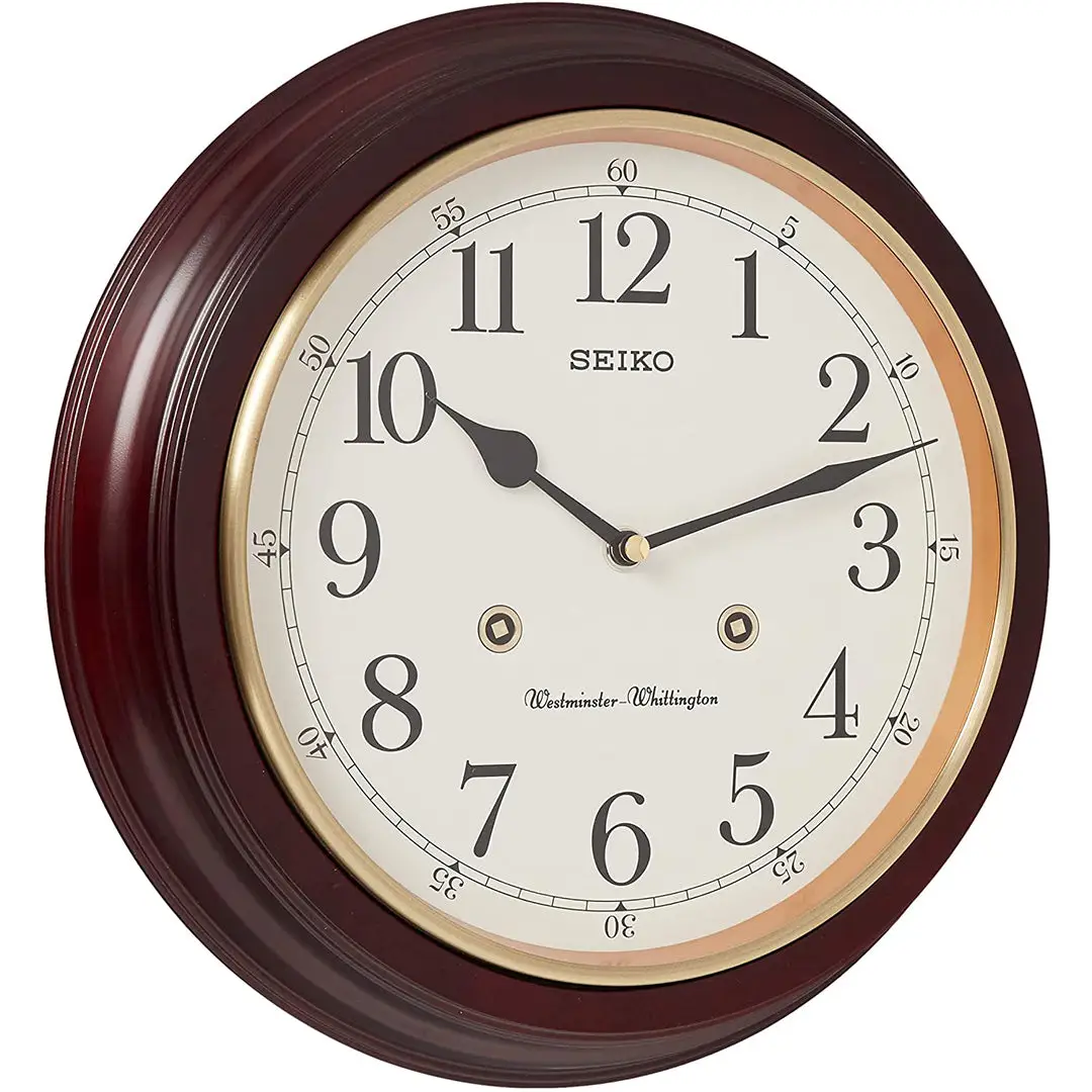 Seiko 12 Round Wood Grain Finish Chiming Wall Clock