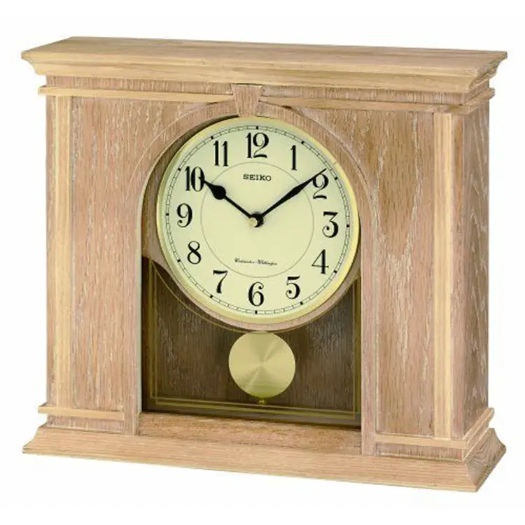 Seiko Analog Quartz Blonde Oak Wood Case Chiming Mantel