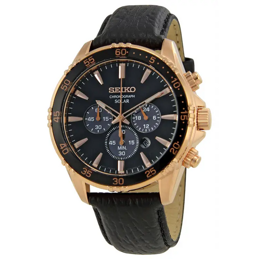 Seiko Men’s ’Chronograph’ Quartz Gold and Black Leather