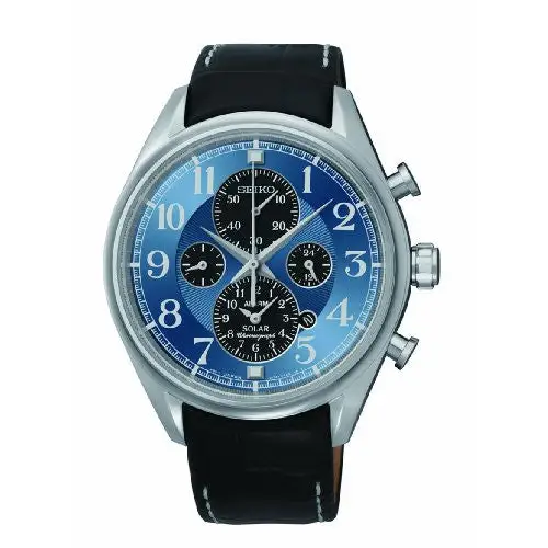 Seiko Men’s Chronograph Solar Stainless Steel Black Leather