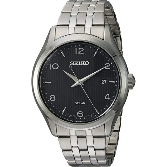 Seiko Men’s Essentials Solar 100m Black Dial Stainless Steel