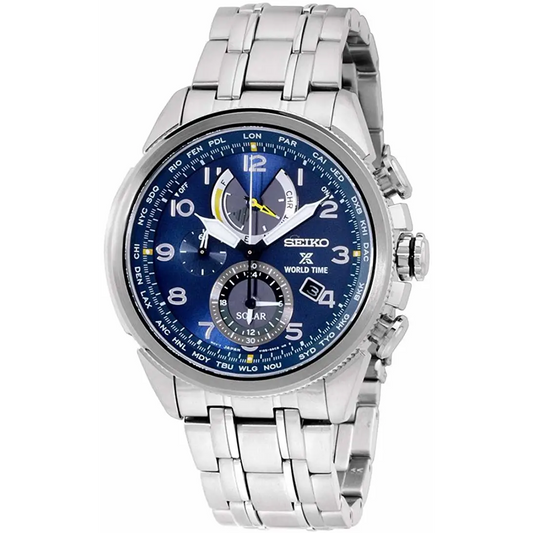 Seiko Men’s Prospex World Time Solar Silvertone Watch