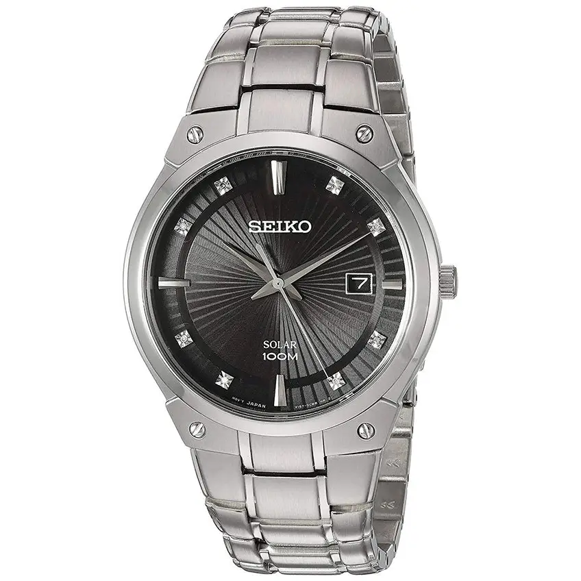 Seiko Men’s Solar 100m Diamonds Stainless Steel Watch SNE429