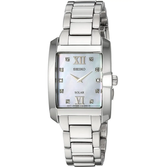 Seiko Women’s Analog Solar MOP Diamonds Stainless Steel