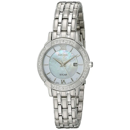Seiko Women’s Analog Solar MOP Diamonds Stainless Steel