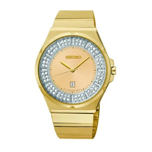Seiko Women’s Champagne Dial Swarovski Crystals Gold Tone