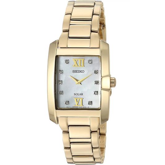 Seiko Women’s Diamonds Solar MOP Gold Tone Stainless Steel