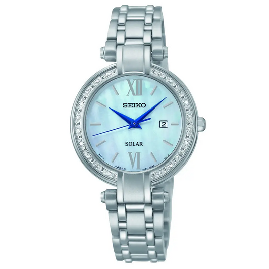 Seiko Women’s Silver Tone Mother of Pearl Diamonds Dress