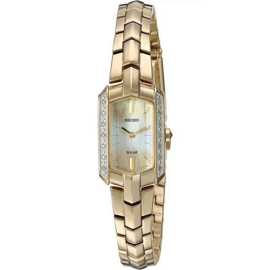Seiko Women’s Tressia Solar Diamonds MOP Gold Tone Stainless