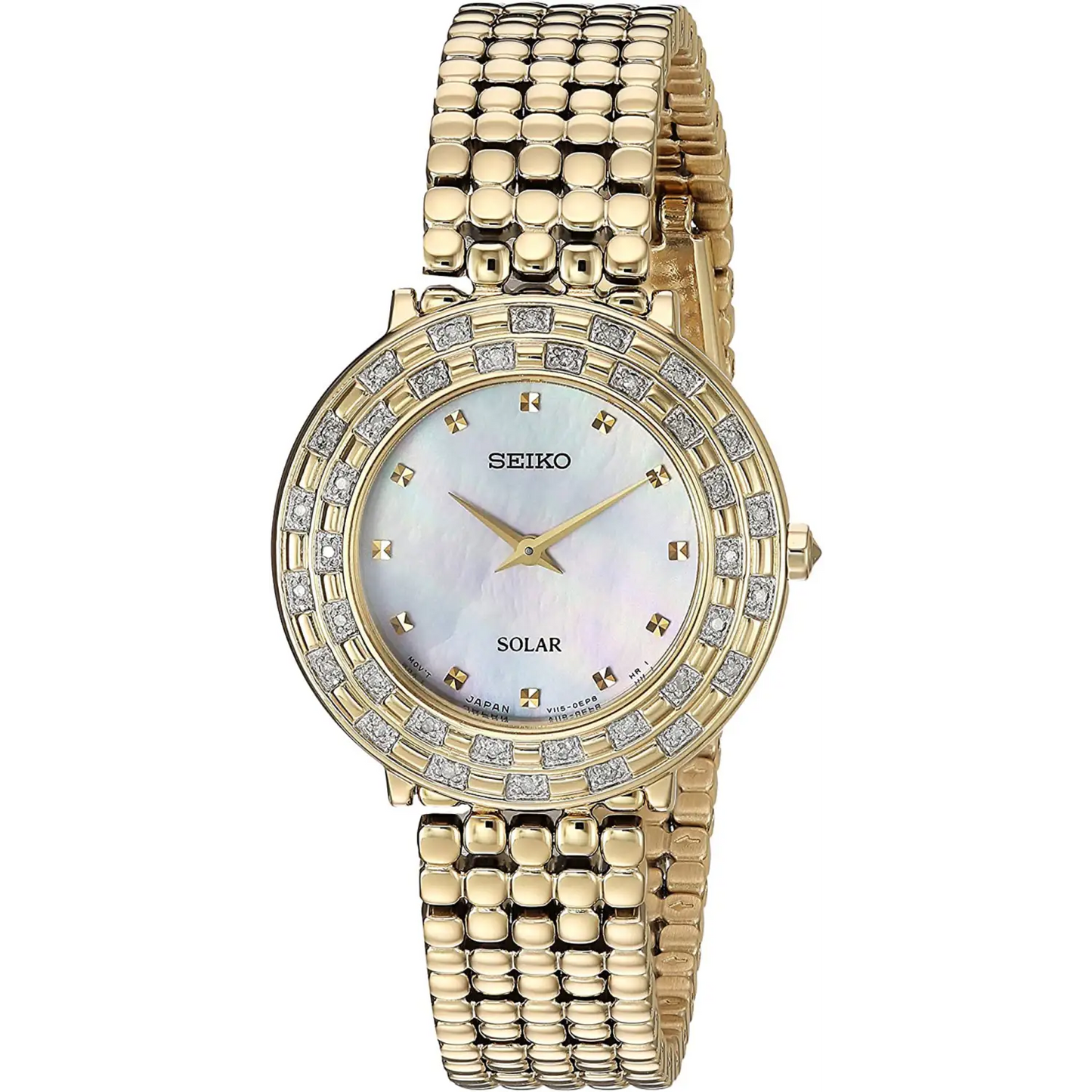 Seiko Women’s Tressia Solar Diamonds MOP Gold Tone Stainless