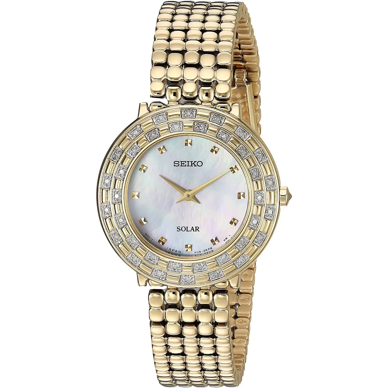 Seiko Women’s Tressia Solar Diamonds MOP Gold Tone Stainless