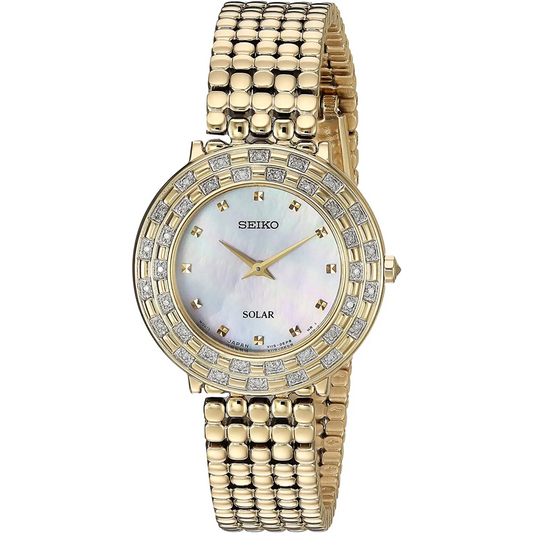 Seiko Women’s Tressia Solar Diamonds MOP Gold Tone Stainless