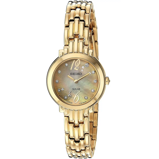 Seiko Women’s Tressia Solar Powered MOP Gold Tone Stainless