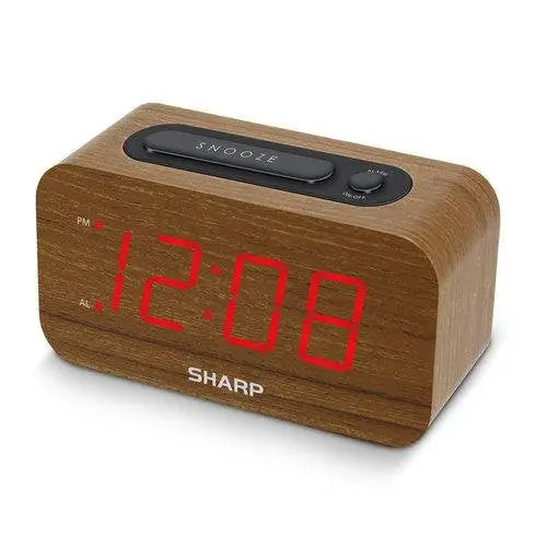 Sharp 1.2 Red LED Woodgrain Snooze Alarm Clock SPC692 -