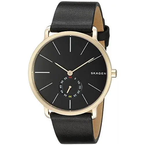 Skagen Men’s Hagen Chronograph Gold Tone Case Black Leather