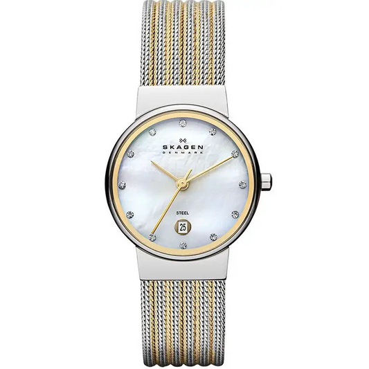 Skagen Women’s Ancher Two-Toned Striped Steel Mesh Watch