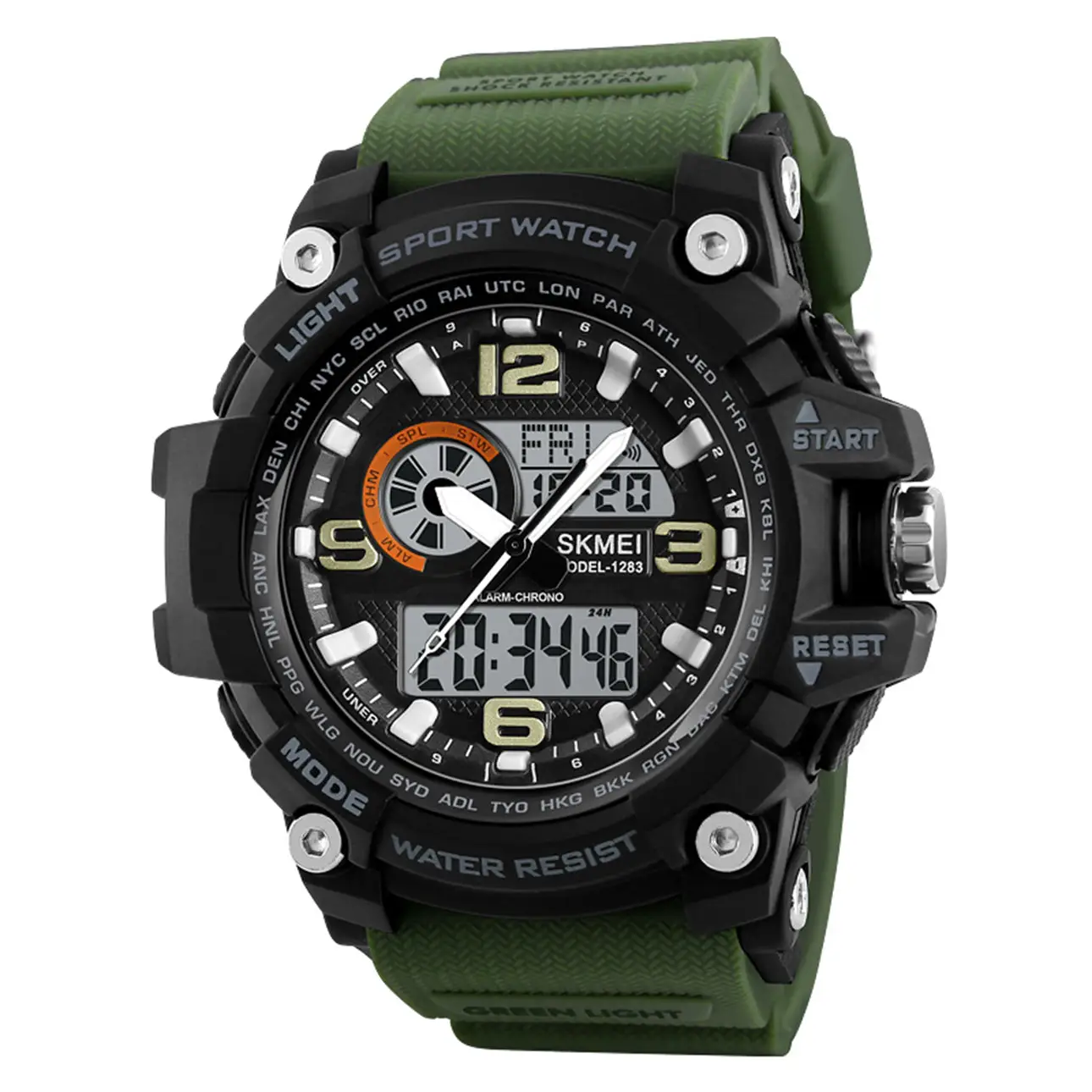 SKMEI Men’s Ana-Digi Quartz 3 Time Zones Army Green