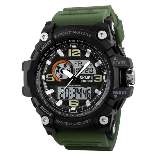 SKMEI Men’s Ana-Digi Quartz 3 Time Zones Army Green