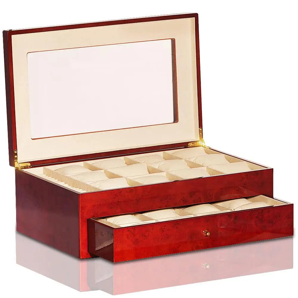 Steinhausen Golden Burlwood Wood Finish 24 Unit Watch Case -