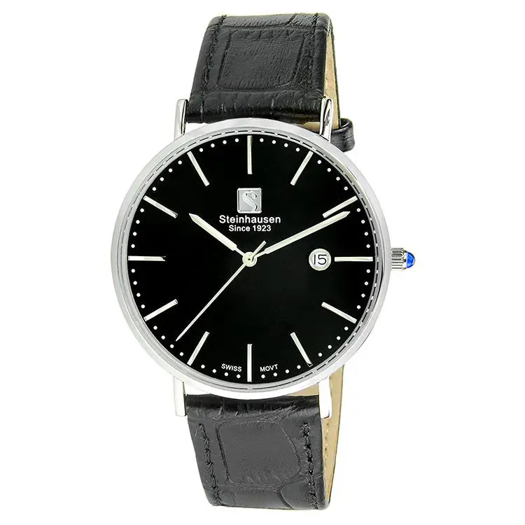 Steinhausen Men’s Burgdorf Stainless Steel Black Leather