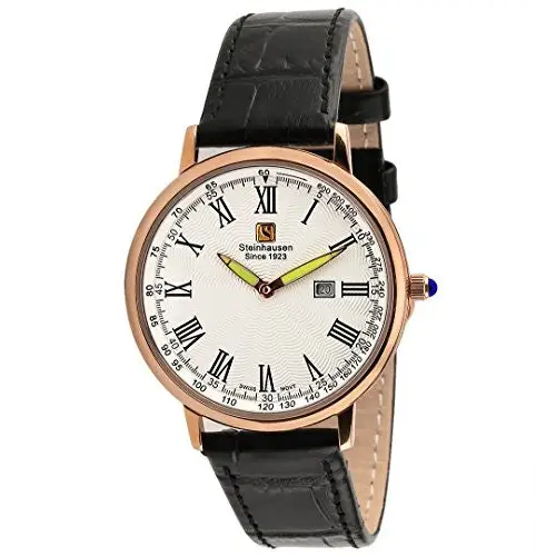 Steinhausen Men’s Swiss Quartz Rose Gold Tone Black Leather