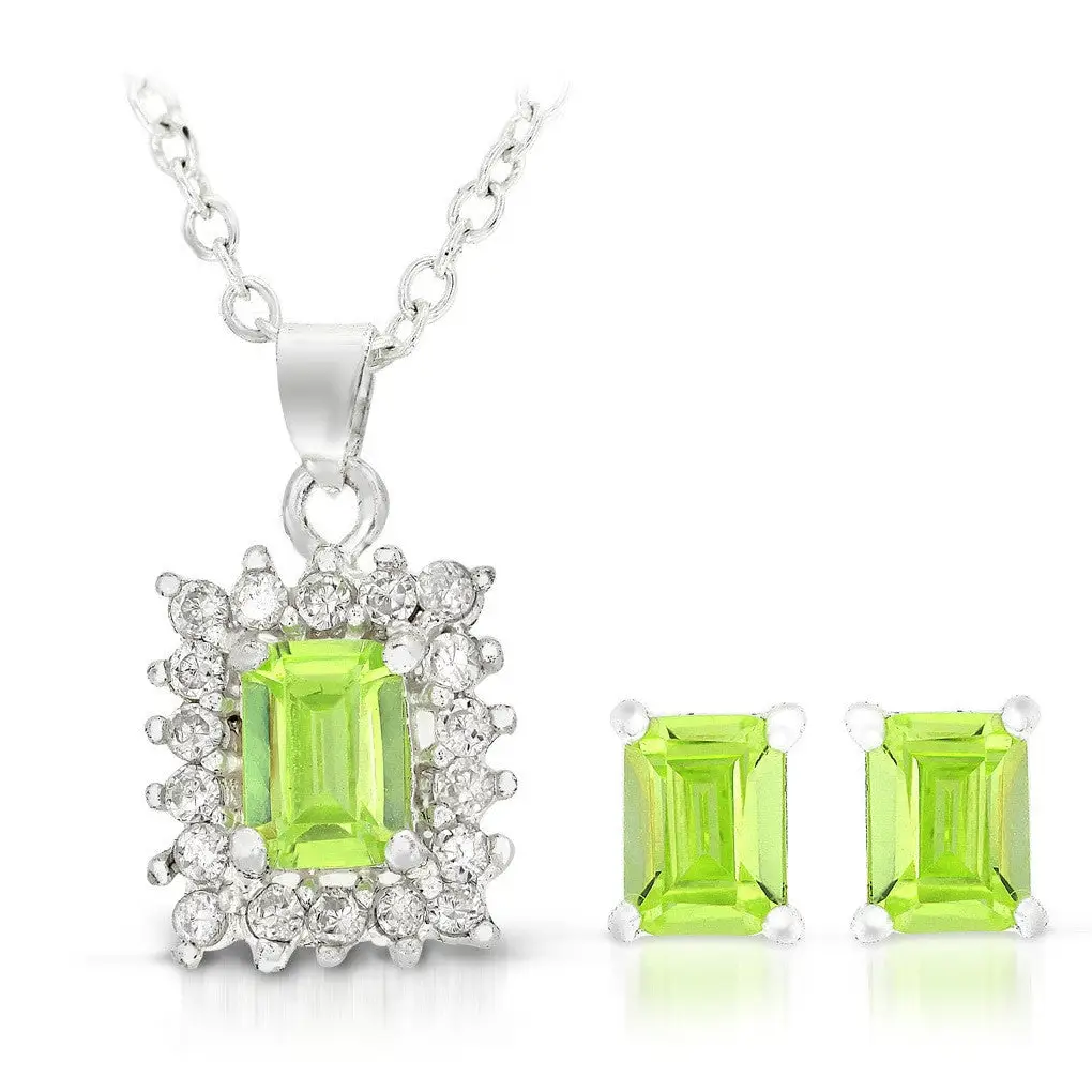 Sterling Silver Green Amethyst Pendant Necklace Set
