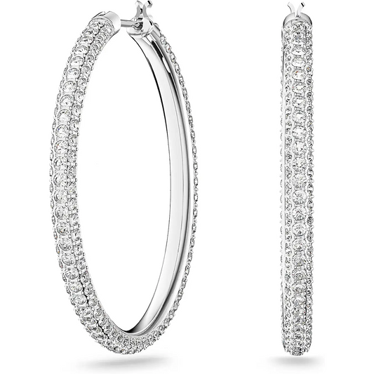 Swarovski Stone Rhodium Plated White Crystals Hoop Earrings