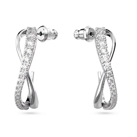 Swarovski Twist Hoop Rhodium Plated White Crystals Pierced